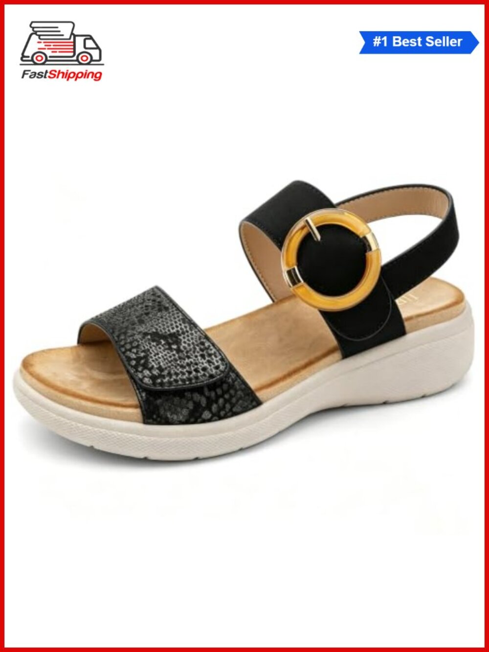 UBFEN Women's Platform Sandals Comfort Walking Hook & Loop Adjustable Strap